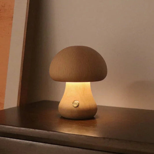 Lampe de Table Champignon en Bois avec Luminosité Réglable – Veilleuse Décorative 1