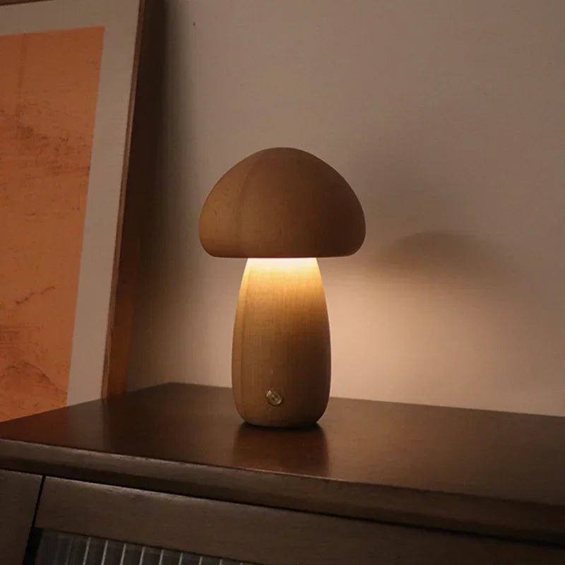 Lampe de Table Champignon en Bois avec Luminosité Réglable – Veilleuse Décorative 3