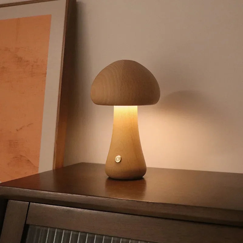 Lampe de Table Champignon en Bois avec Luminosité Réglable – Veilleuse Décorative 5